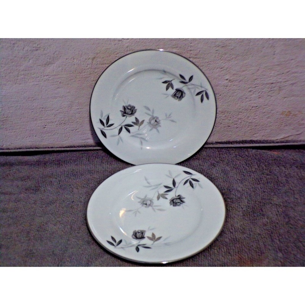 Noritake "Rosamor" 2 Bread Plates Platinum Trim Roses 5851S